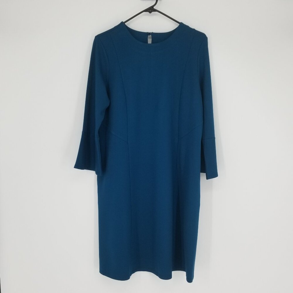 J.Jill Peacock Blue, Bell Sleeved Dress -  Lovely, Tasteful Cut & Drape -M